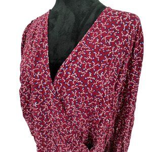 Talbots Tunic Top Womens‎ Plus 2X Burgundy Wrap Shirt Floral Rayon Cottagecore